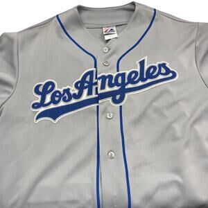 LA Dodgers Majestic Jersey XL Genuine MLB Gray Button Front